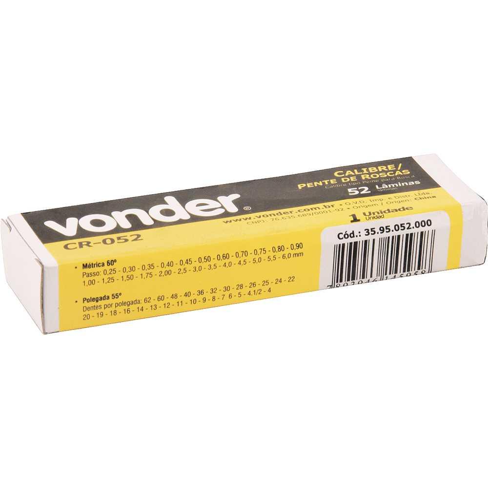 Calibre de Rosca Com 52 Lâminas 0,25mm a 6mm Cr052 - Vonder 3595052000