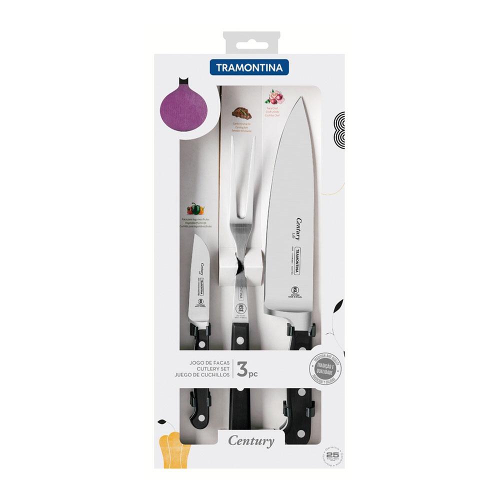 Kit - Faqueiro Premium 3 Peças + 1 Jogo de Faca Profissional Century 3 Peças - Tramontina