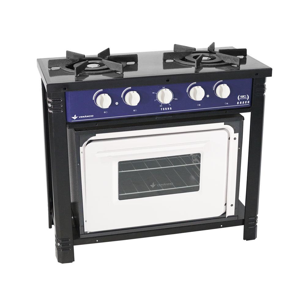 Fogão Industrial 2 Bocas Duplas a Gás Azul com Forno Branco Bravo BR2BF – Venâncio