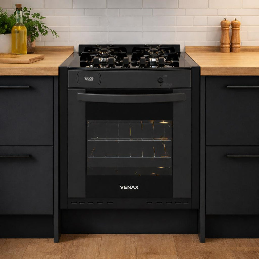Fogão de Embutir 4 Bocas Gaudi Prisma Vitreo BL Grafite Gás GLP Com Forno GDPMV450 - Venax 18616
