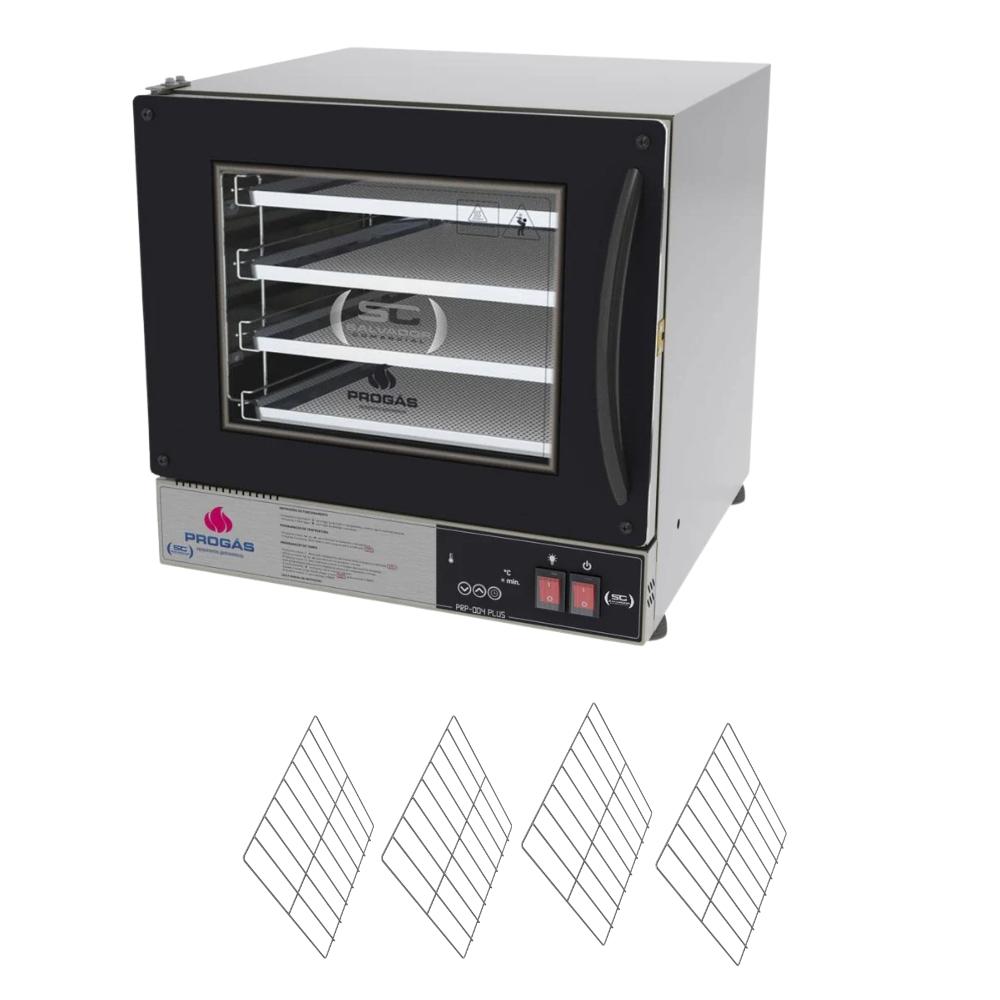 Kit Forno Turbo Elétrico Profissional Digital Prp-004 Plus 220v Preto + 4 Grades - Progás