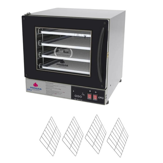 Kit Forno Turbo Elétrico Profissional Digital Prp-004 Plus 220v Preto + 4 Grades - Progás