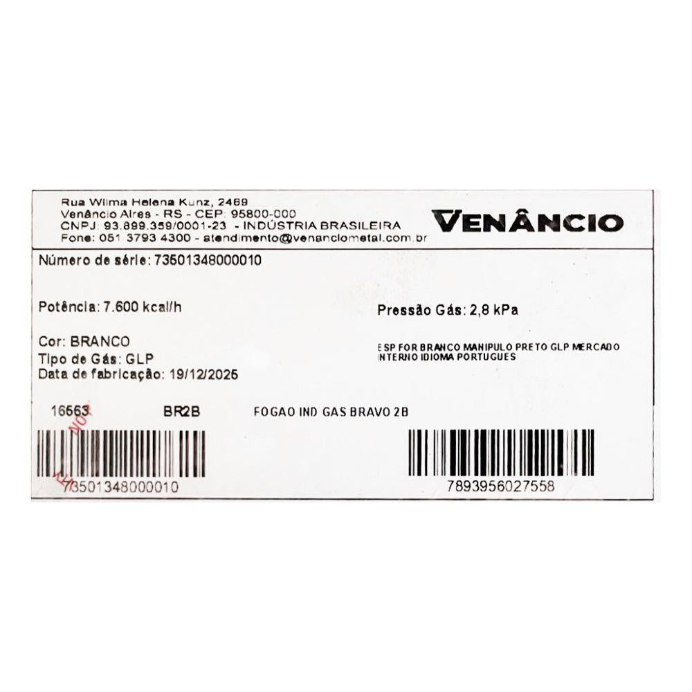 SEMINOVO - Fogão Industrial a Gás Bravo 2 Bocas Duplas Espera Forno Br2b Branco - Venâncio