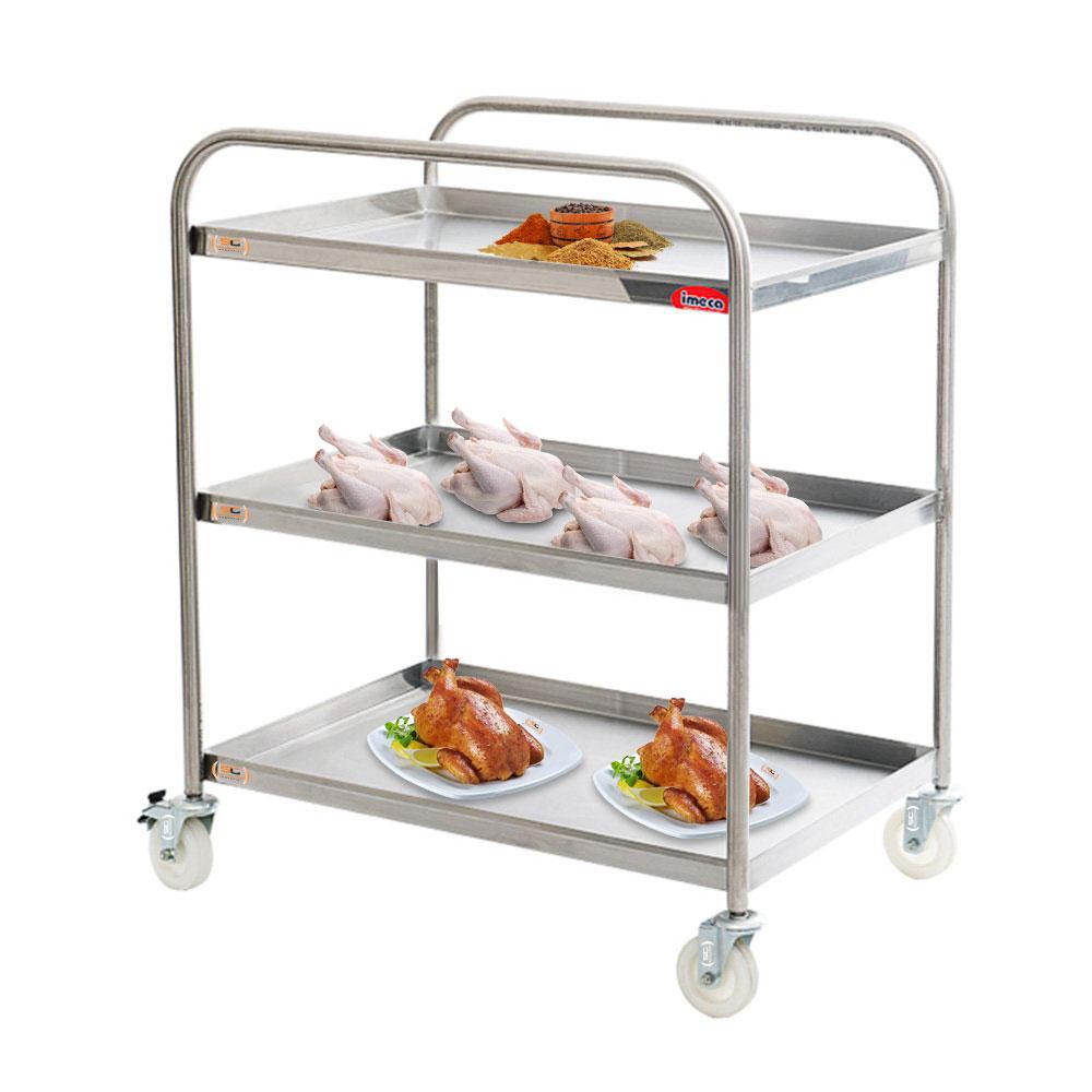 Carro de Serviço para Transporte 3 Bandejas 80cm x 52cm Inox 430 - Imeca