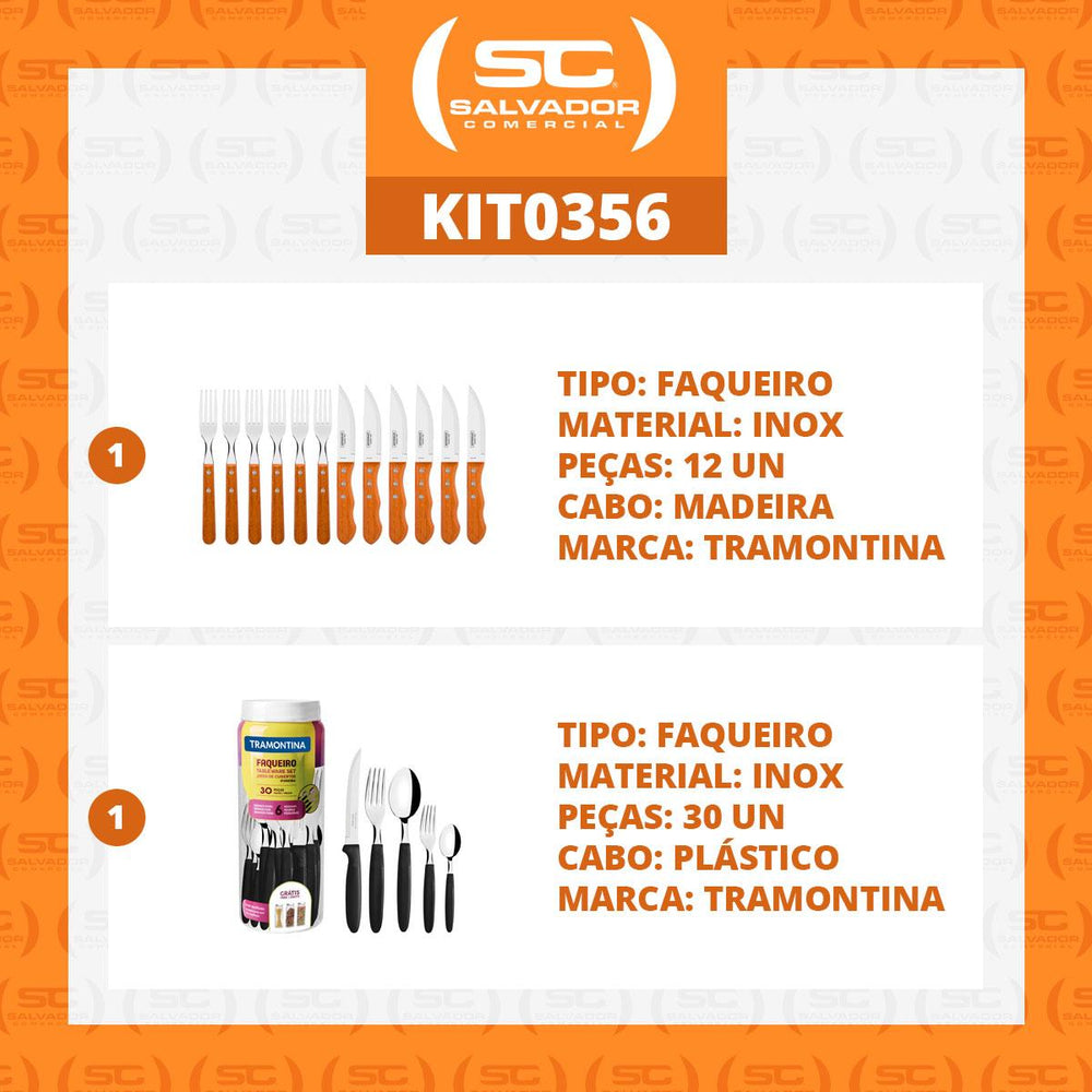 Kit - Jogo de Churrasco Inox 12 Peças Dynamic + 1 Faqueiro 30pç - Tramontina