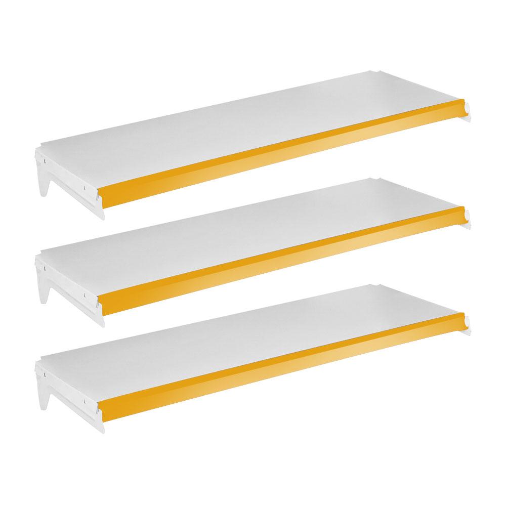 Kit 3 Bandejas Prateleira 30x91 para Gôndolas New Plus Com Porta Etiqueta Amarelo - SA Gôndolas