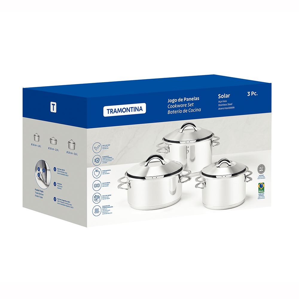 Jogo de Panelas Solar em Aço Inox Com Fundo Triplo Indução 3 Peças - Tramontina 65510740