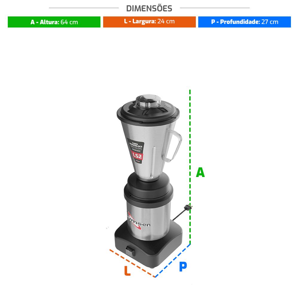 Liquidificador Comercial Inox Copo 2l Monobloco 0,5cv 3500rpm Ls2 Bivolt - Skymsen