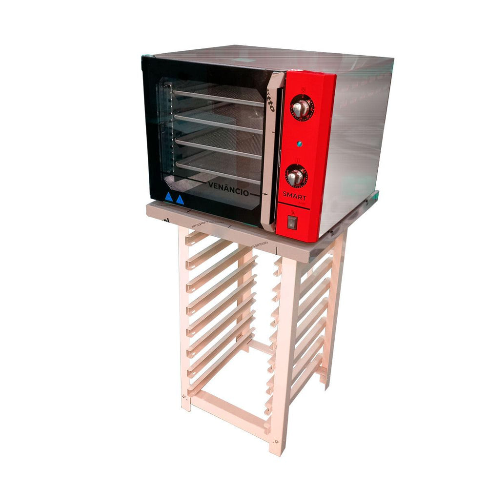 Kit Forno Turbo Convector Smart Basic Inox e Vermelho FCSB4E 220V + Bancada MES-004 - Venâncio