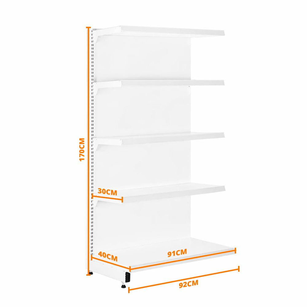 Gôndola Prateleira 5 Níveis 40x30 New Plus 1,70 Parede Continuação PE Branco - SA Gôndolas