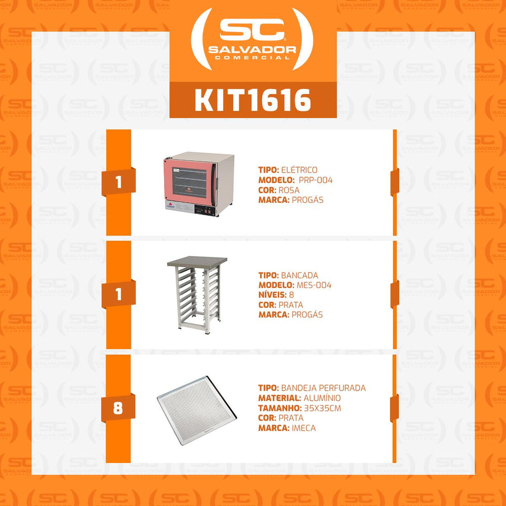 Kit Forno Turbo Elétrico PRP-004 Plus 220V Rosa + Bancada MES-004 + 8 Assadeiras - Progás