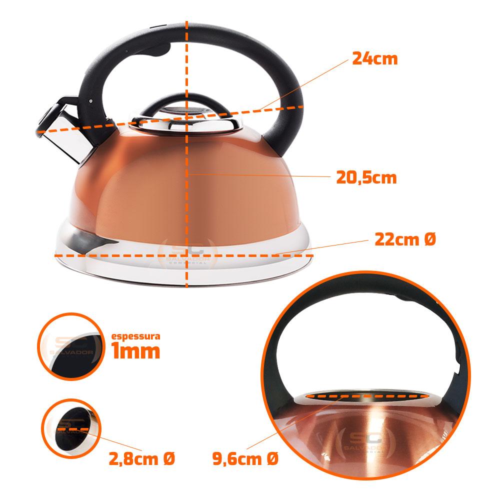 Chaleira com Apito Roma em Aço Inoxidável 2,7L Cobre - Brinox 4875102