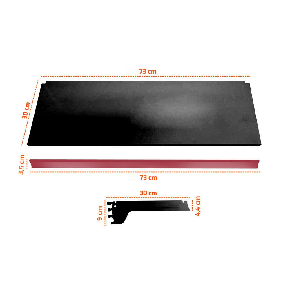 Bandeja Prateleira Ponta 30x73 Gôndolas New Plus Preto Porta Etiqueta Vermelho sa Gôndolas