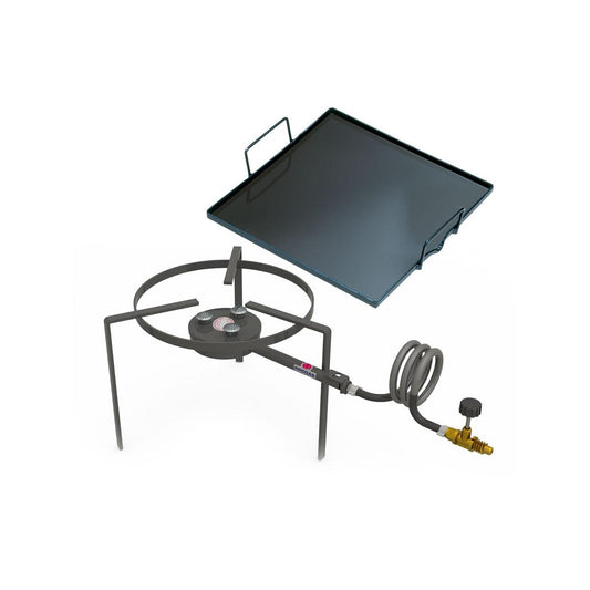 KIT Camping 1 - Fogareiro Fogão Redondo F1B3 30cm Simples + Chapa Bifeteira 32cm Progás