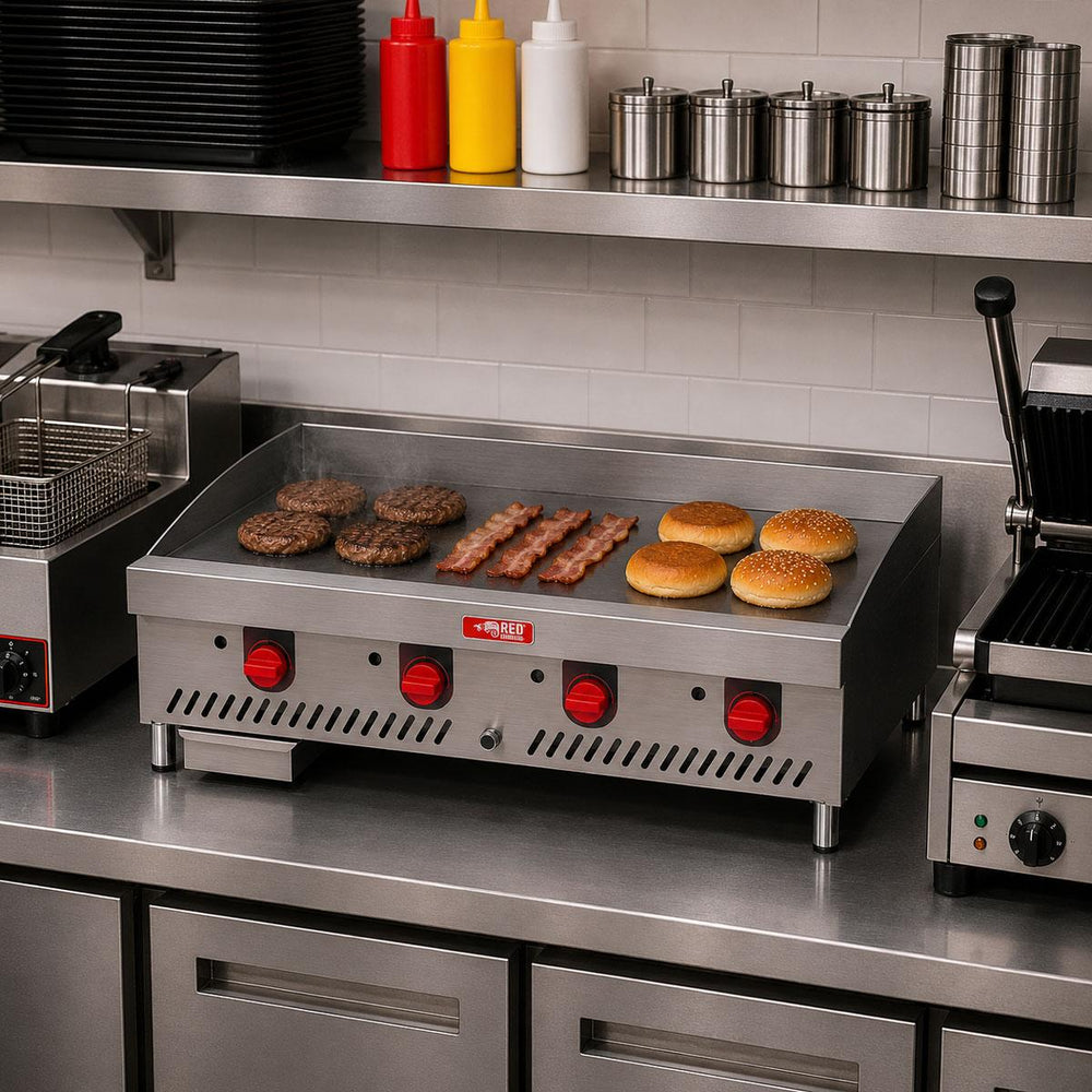 Chapa de Fritura a Gás Glp Estrutura Inox Chapa 122cm 25mm CHEXP1220-G25 - Red Chameleon