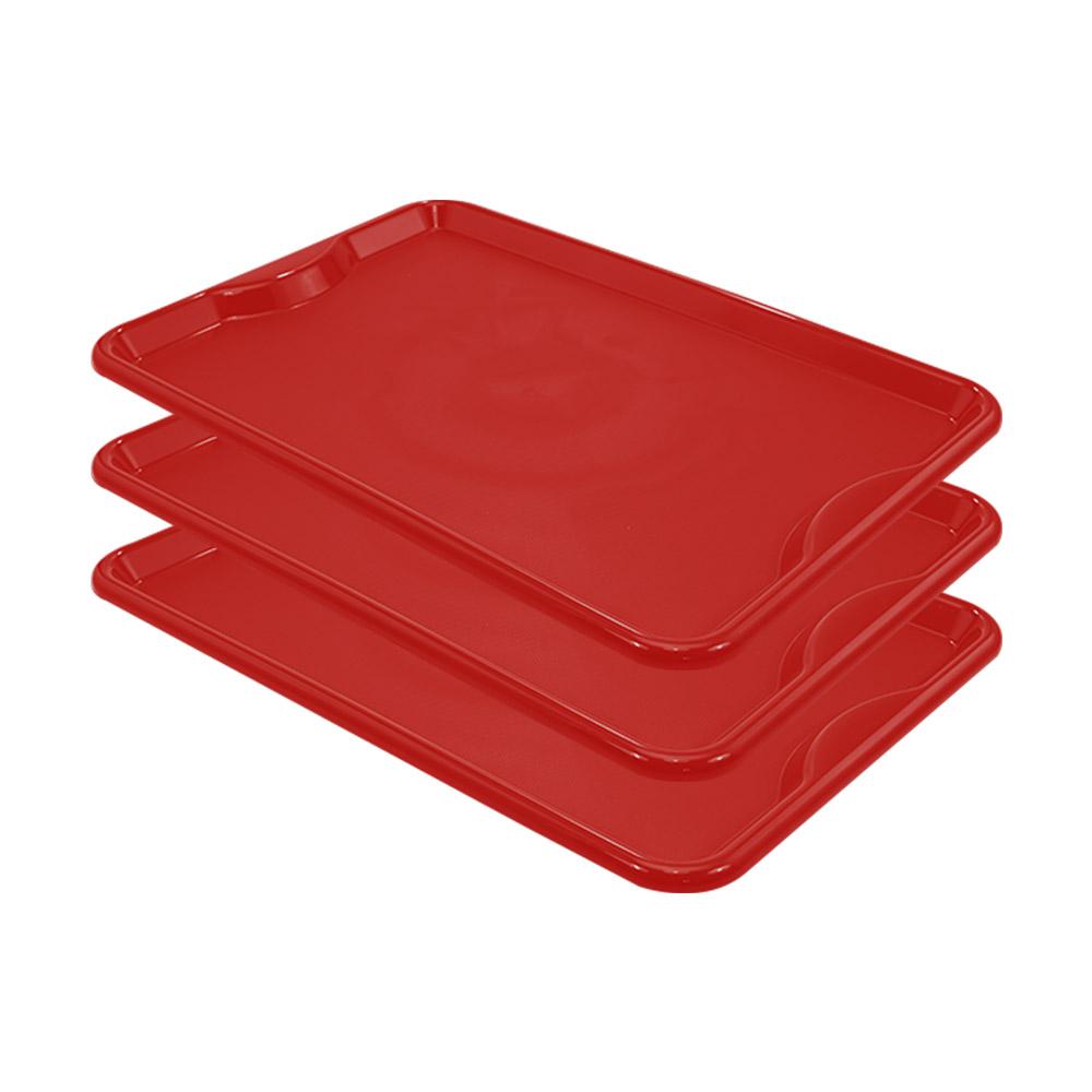 Conjunto 3 Bandejas Plásticas Self-Service Refeição 48x32,5x2 BR-100 Vermelha - Della Plast