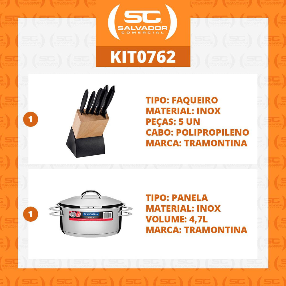 Kit - Faqueiro Plenus 6 Peças + 1 Panela Inox Solar 4,7 Lts Solar Pit1 - Tramontina