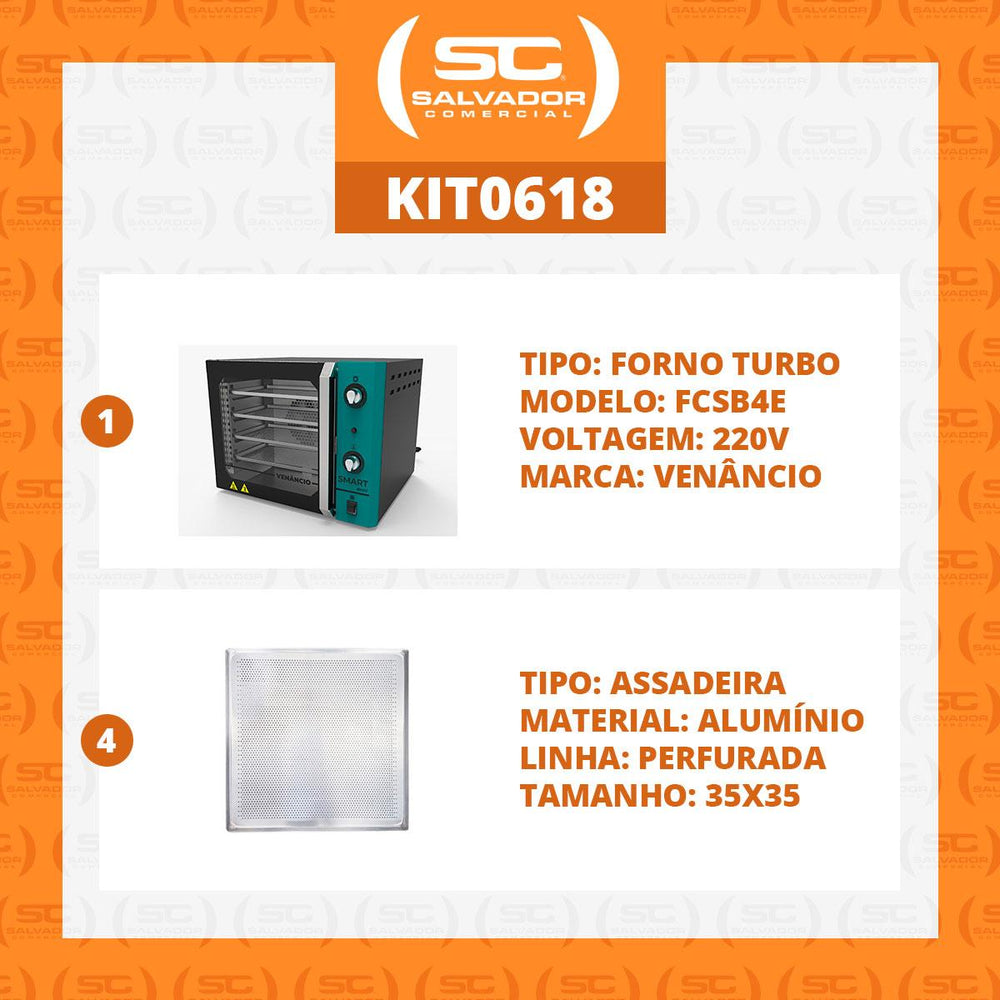 Kit  Forno Turbo Convector Smart Basic. Preto e Turquesa FCSB4E 220V + 4 Assadeiras - Venâncio