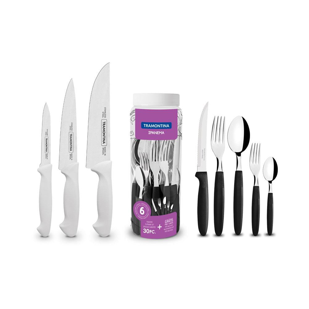 Kit Faqueiro Premium 3 Peças + 1 Faqueiro 30 Peças Ipanema Preto - Tramontina