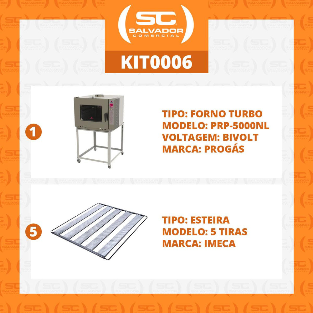 Kit Forno Turbo á Gás 5 Esteiras PRP-5000 G2 Bivolt + 5 Esteiras - Progás