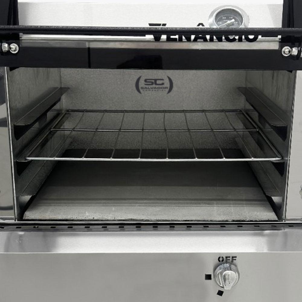 Kit Forno De Lastro a Gás Refratário Inox FIR80G Venâncio + Pá Para Pizza e Kit Gás