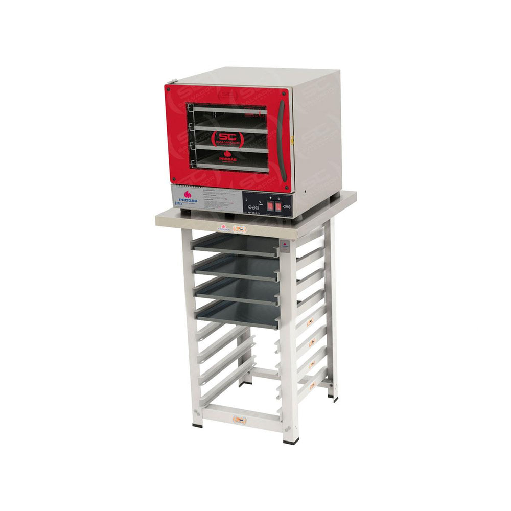 Kit Forno Turbo PRP-004 Plus 127V Vermelho + Bancada MES-004 + 4 Assadeiras - Progás