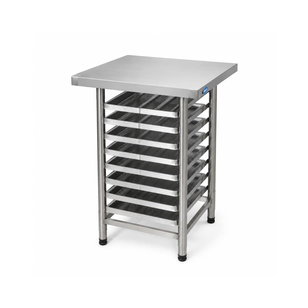 Mesa Bancada Total Inox 430 8 Níveis Prp-004 Progás + 8 Assadeiras Pão Francês 4 Ondas 35x35 - Imeca