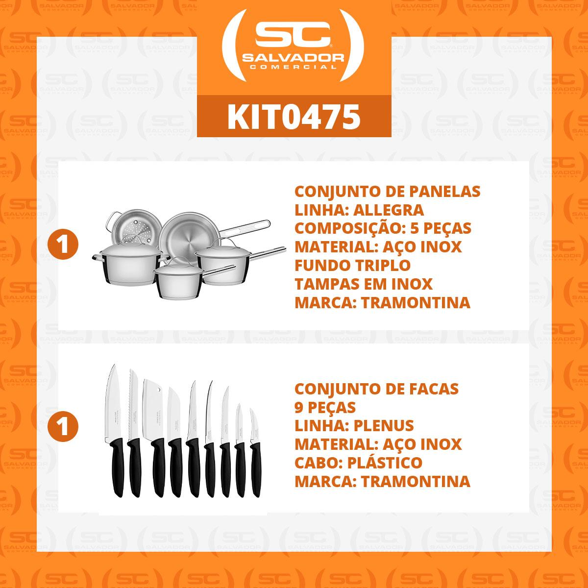 Kit - Jogo de Panelas Allegra 5 Pçs Inox + Jogo de Facas Plenus 9pçs - Tramontina