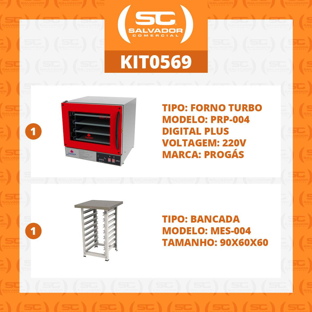Kit Forno Turbo Elétrico PRP-004 Plus 220V Vermelho + Bancada MES-004 - Progás