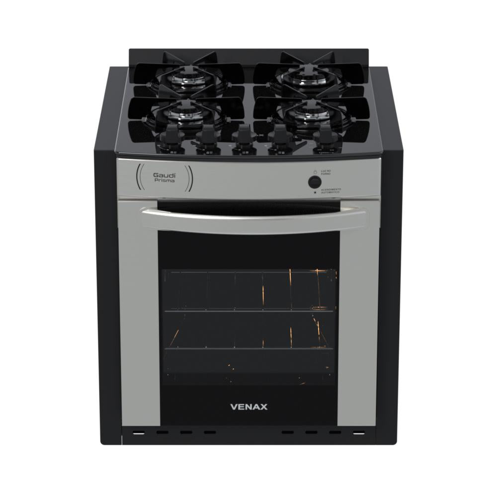 Fogão de Embutir 4 Bocas Gaudi Prisma Vitreo BL Inox Gás GLP Forno GDPMV450 - Venax 25373