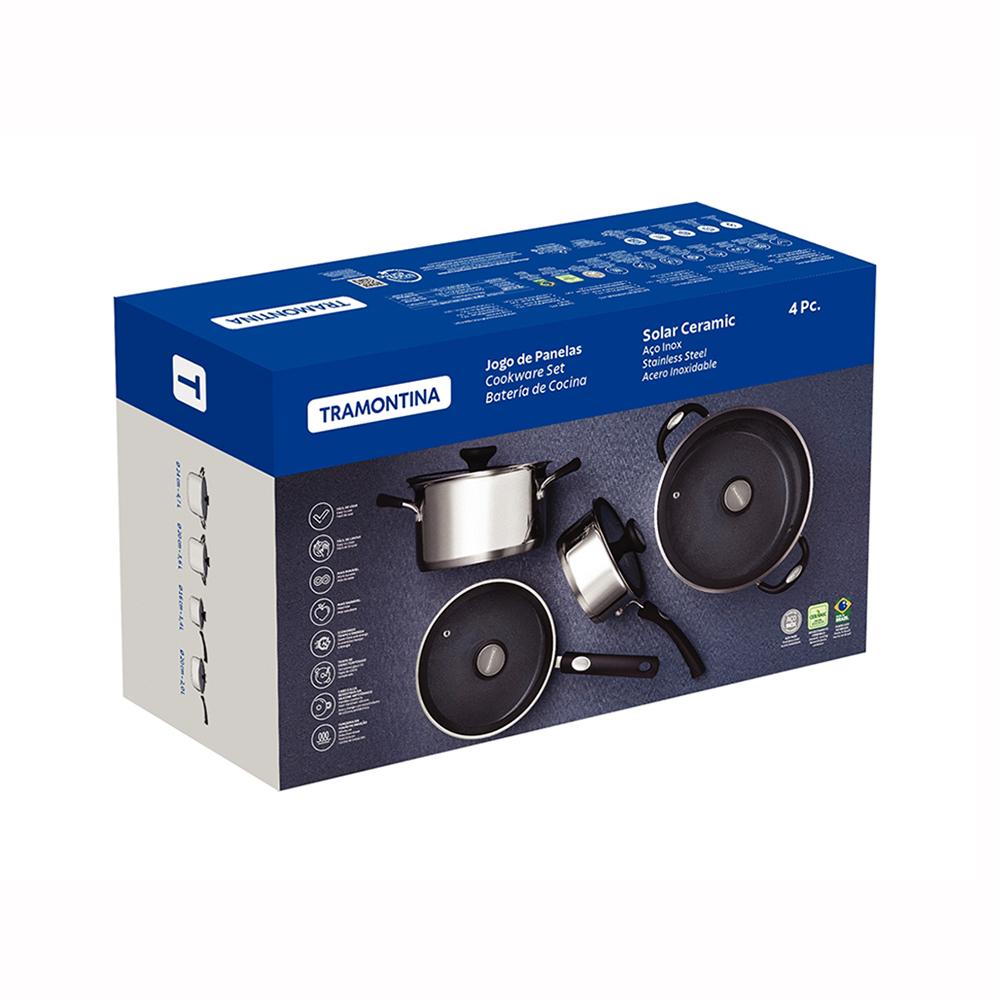 Jogo de Panelas Solar Ceramic Aço Inox Fundo Triplo Rev Interno Cerâmico 4 Peças Tramontina 65120026