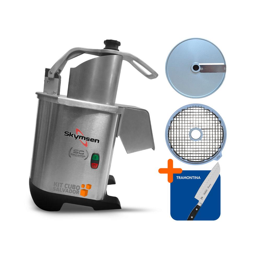 Processador de Alimentos Corte Fatias 10mm e Cubos 10mm PA7 PRO Bivolt Skymsen e Faca Santoku Profissional