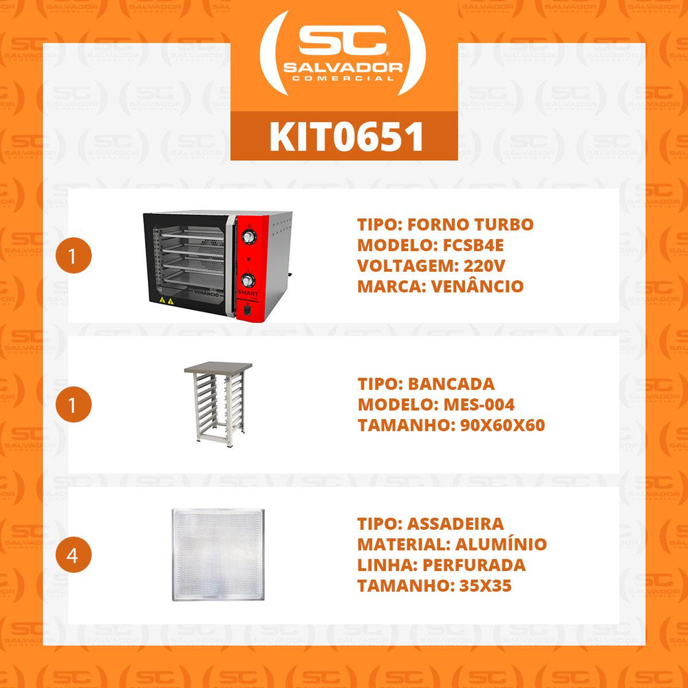 Kit Forno Turbo Convector Smart Basic Inox e Vermelho FCSB4E 220V + Bancada MES-004 + 4 Assadeiras - Venâncio