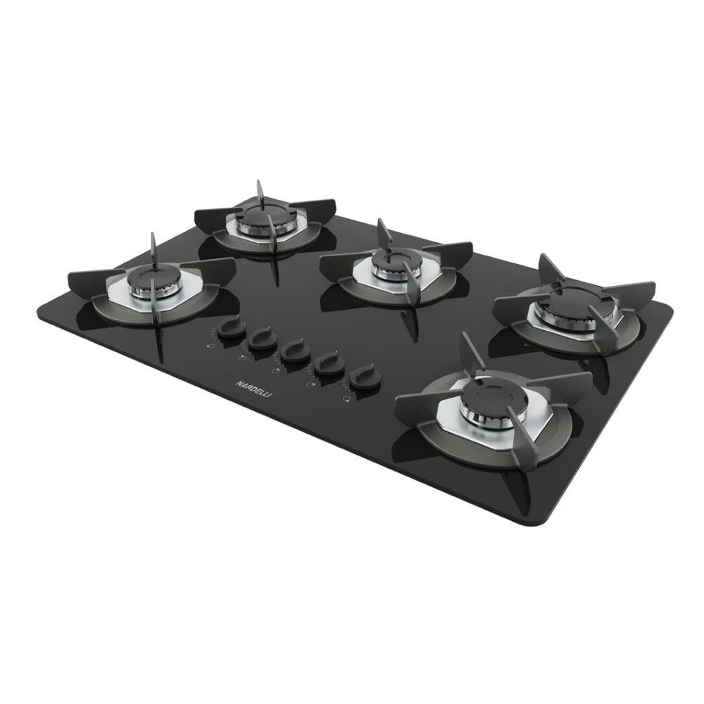 Fogão Cooktop Vidro Gás 5 Bocas Simples Safe Ferro Flange Inox SAFE5 Bivolt - Nardelli 27011401-00