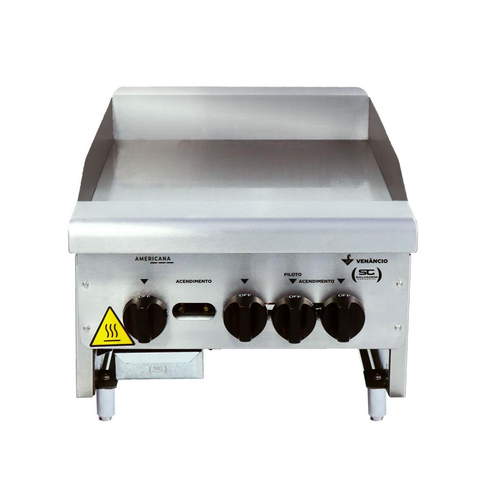 Chapa Americana Profissional 45cm a Gás 8mm Lisa Inox CG45 e Conjunto de Espátulas - Venâncio