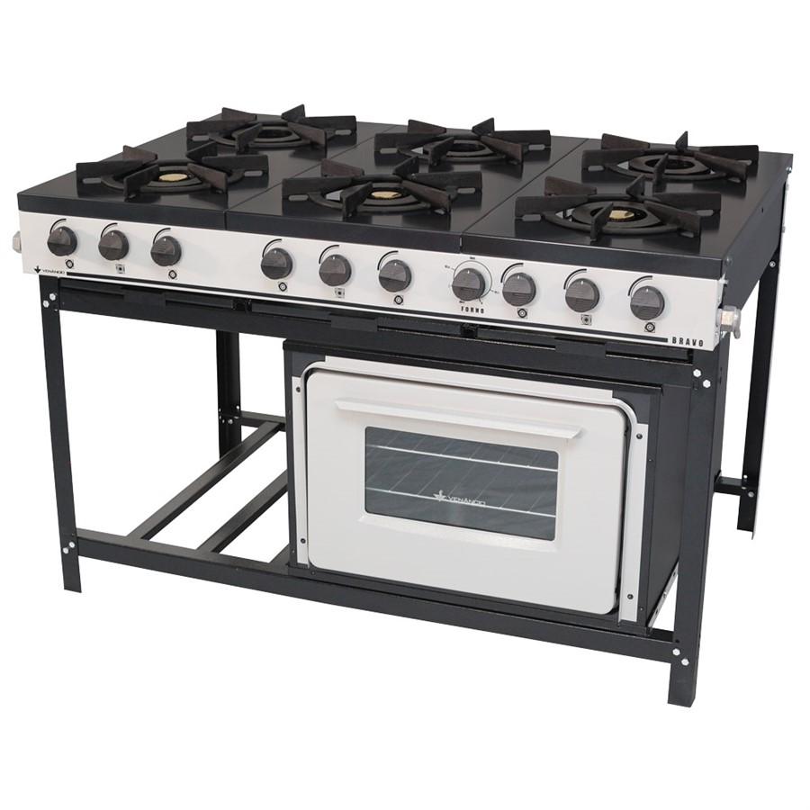 Fogão Industrial  6 Bocas Gás Bravo Com Forno BR6BF - Venâncio