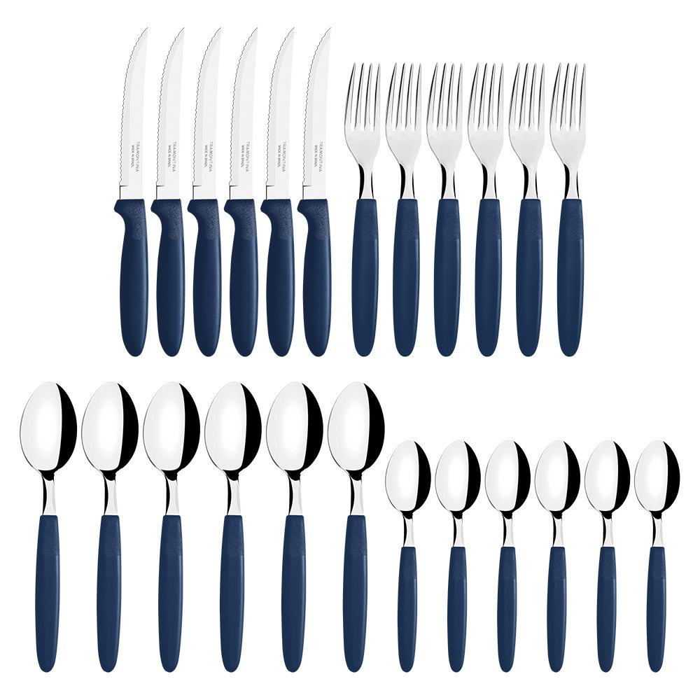Caçarola Turim Alumínio Chumbo Antiaderente 2,8L + Faqueiro Ipanema Azul 24pc + Wok Loreto 3,6L