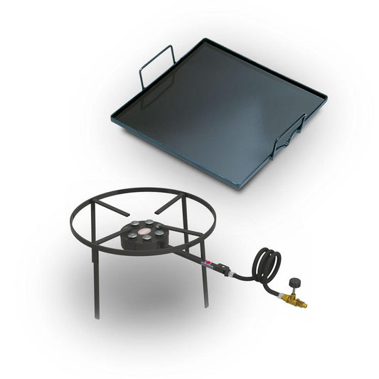 Kit Camping 3 - Fogareiro Fogão F1B7 Redondo 40cm + Chapa Bifeteira 32cm - Progás