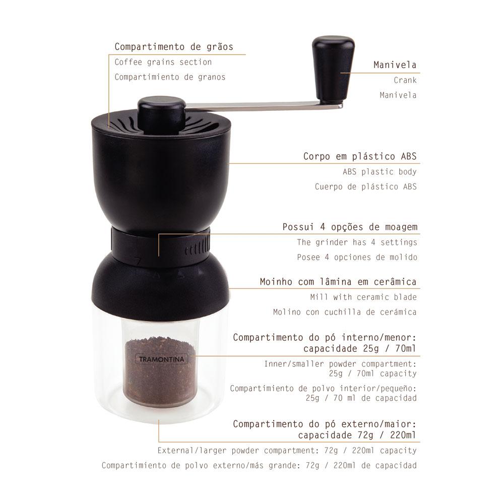 Moedor de Café Manual em Plástico Abs Com Moinho em Cerâmica - Tramontina 61769010