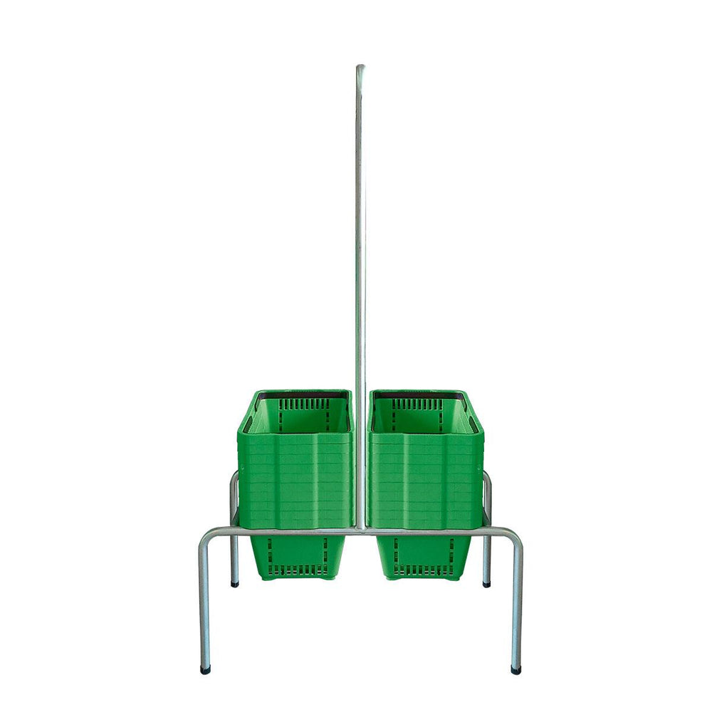 Kit Suporte Para Cestos De Compras Duplo + 20 Cestos D100 Verde