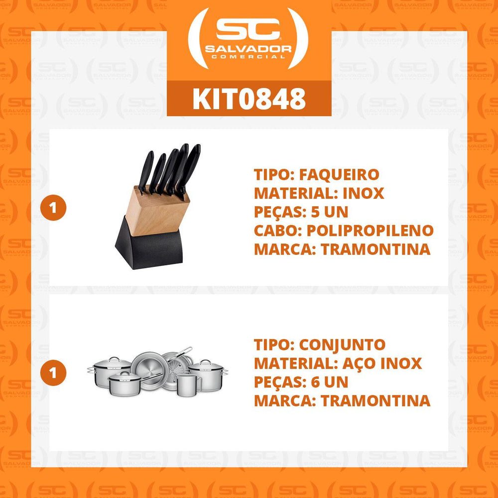 Kit Faqueiro Plenus 6 Peças + 1 Jogo de Panelas Inox Solar 6 Peças - Tramontina