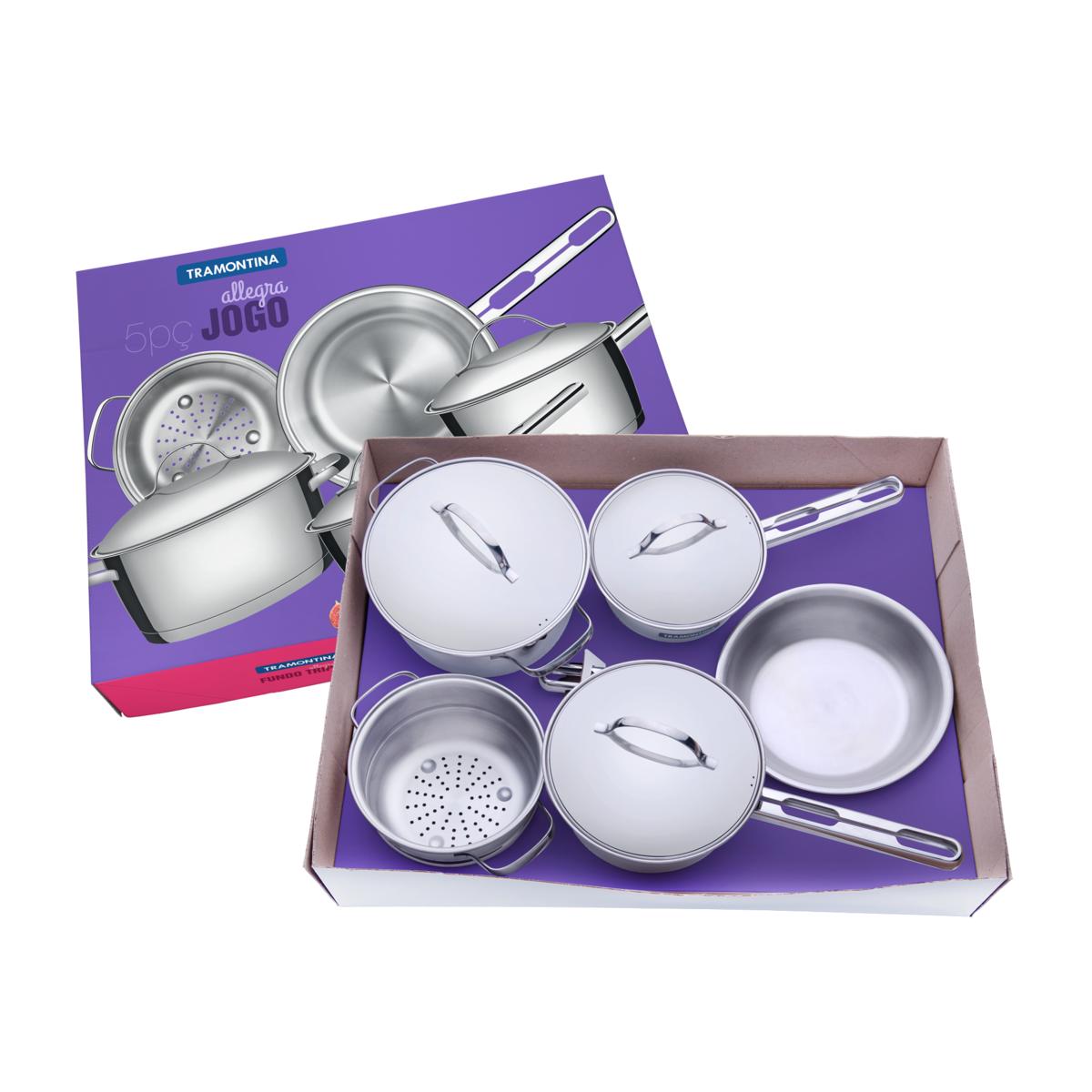 Kit - Conjunto de Panelas Inox 5 Pcs Allegra + Panela Inox Fundo Triplo Solar 4,7l - Tramontina