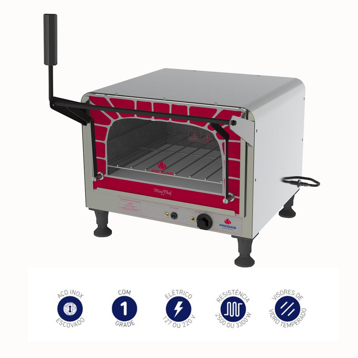 Forno Lastro Refratário Mini Chef Prpe-400 Elétrico Gratinador Progas