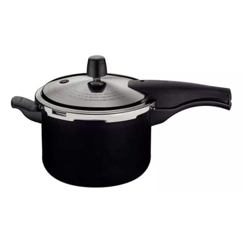 Jogo Panela Pressão Antiaderente 4,5l Preto Com Amassador Inox e Concha Tramontina