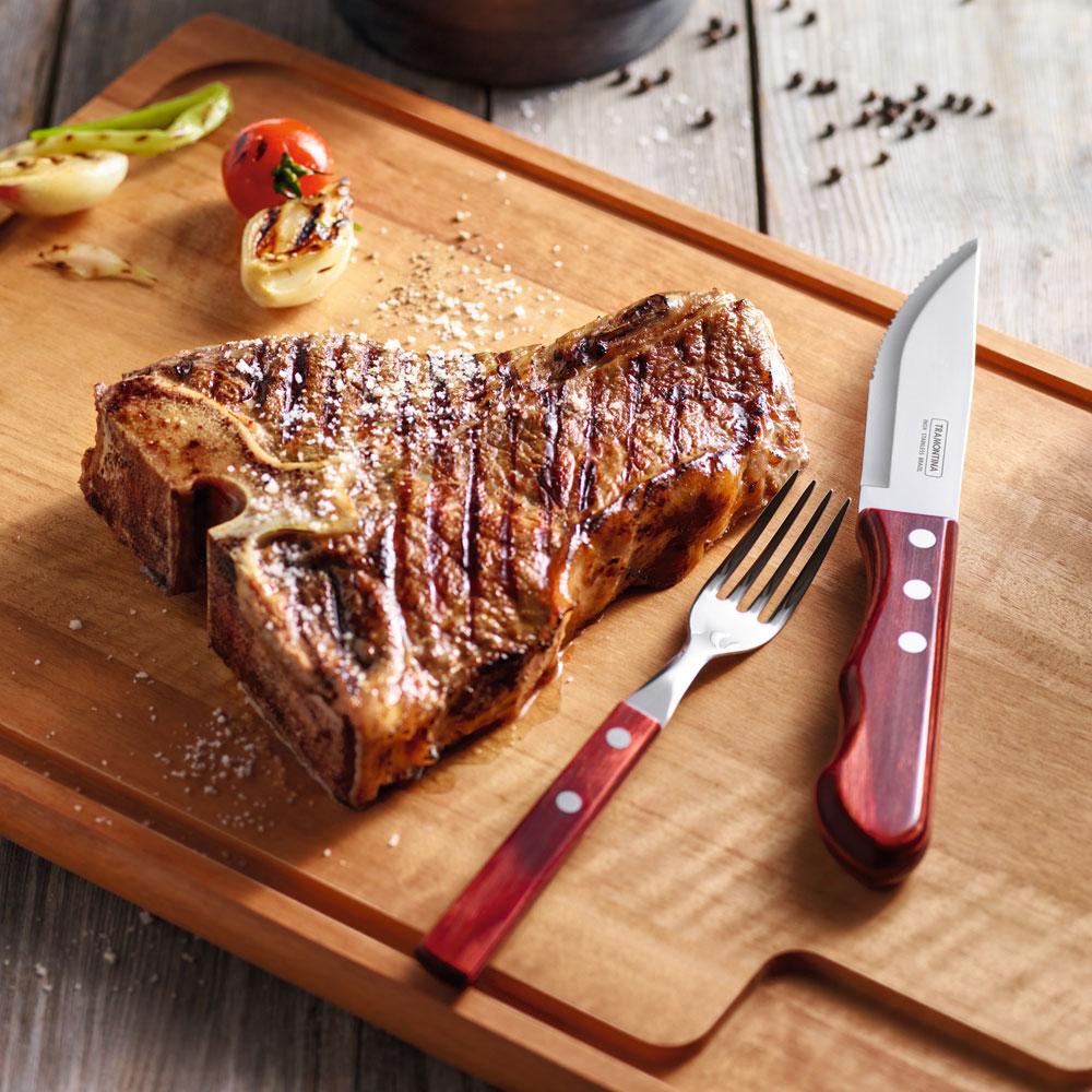 Jogo de Talheres Para Churrasco Jumbo Em Aço Inox Com Cabo Vermelho Polywood 12 Peças - Tramontina 21199796