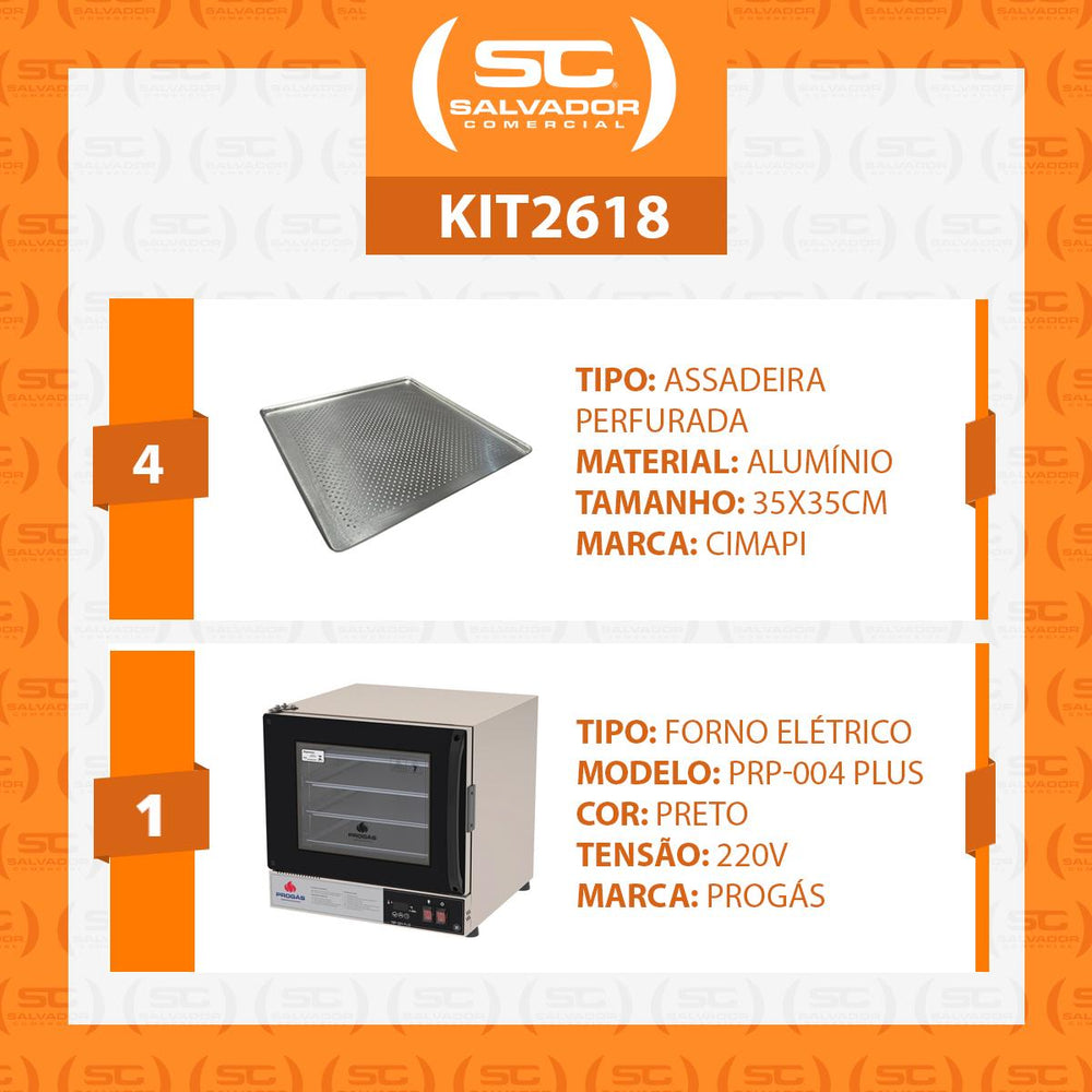 Kit Forno Turbo Elétrico PRP-004 Plus 220V Preto Progás + 4 Assadeiras Cimapi