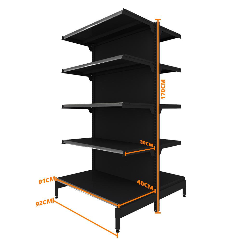 Gôndola Prateleira Preta New Plus 1,70 Central Inicial GCI - Sa Gôndolas Porta Etiquetas Cinza