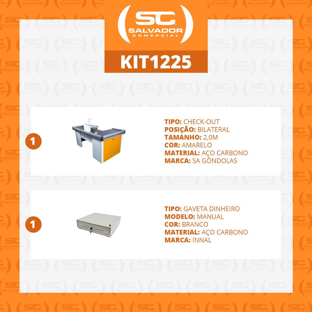 Kit Caixa De Supermercado Empacotador Check-Out 2,00m Recorte + Caixa Dinheiro Manual Amarelo