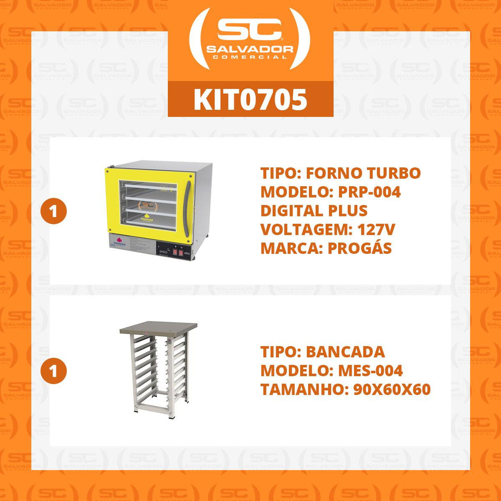 Kit - Forno Turbo Prp-004 Plus Digital 127v Amarelo + Bancada Mes-004 - Progás