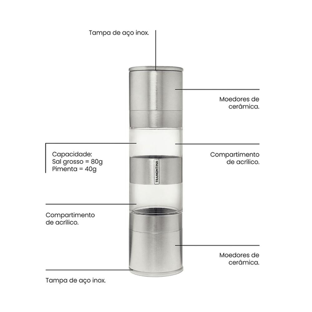 Moedor de Sal e Pimenta Realce Duplo em Aço Inox e Acrílico com Moinho em Cerâmica - Tramontina 61655000